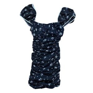 Dark Gray Floral Ruched Dress